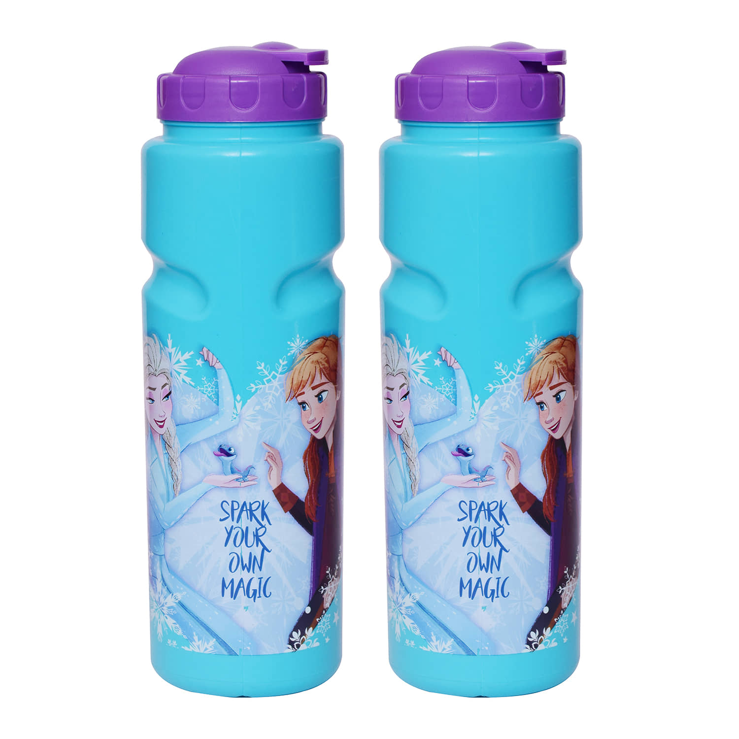 Gluman Disney Frozen Cartoon Character Printed Plastic Spout Water Bottle for Girls I Leak Proof, 100% Food Grade| BPA Free | Recyclable/Reusable | Spout Lid 700ml (Pack of 2)