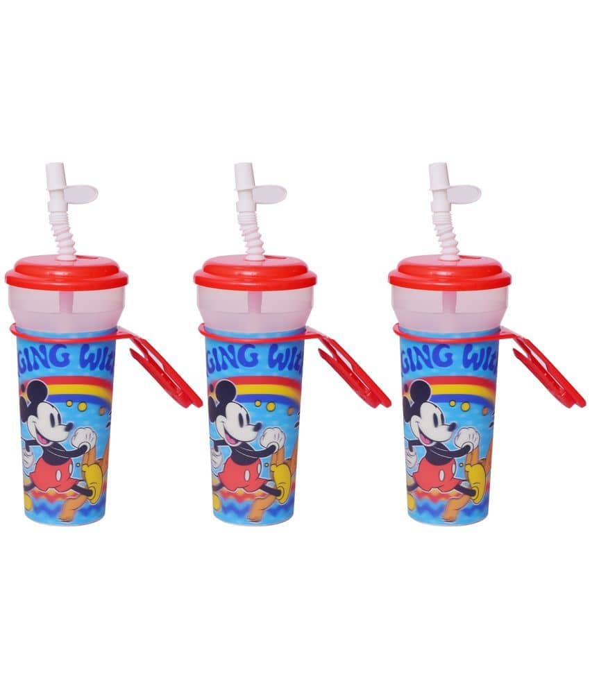 Gluman Disney Mickey Cartoon Character Printed Sipper Bottle for Girls I Leak Proof, 100% Food Grade| BPA Free | Recyclable/Reusable | Spout Lid 350ml (Pack of 3)