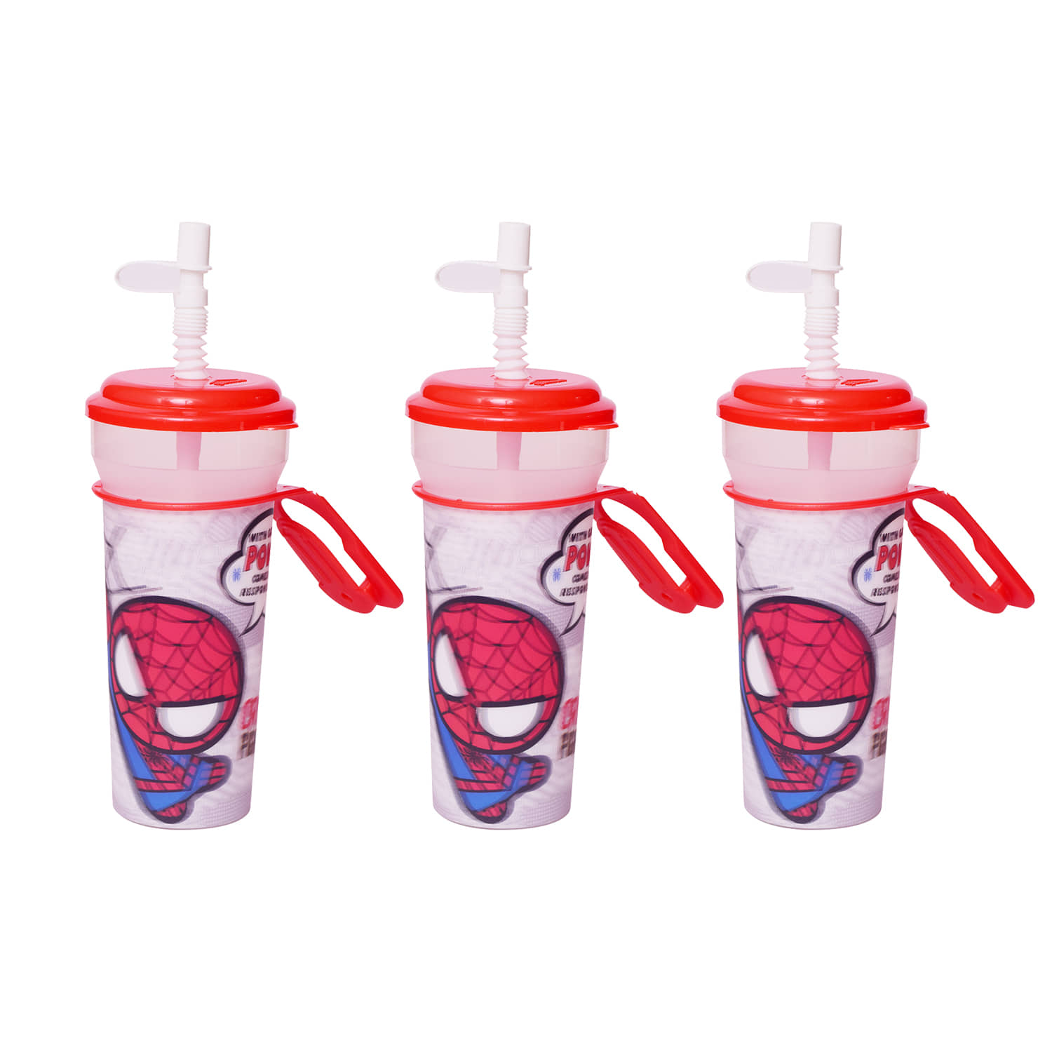 Gluman Disney Spiderman Cartoon Character Printed Sipper Bottle for Girls I Leak Proof, 100% Food Grade| BPA Free | Recyclable/Reusable | Spout Lid 350ml (Pack of 3)