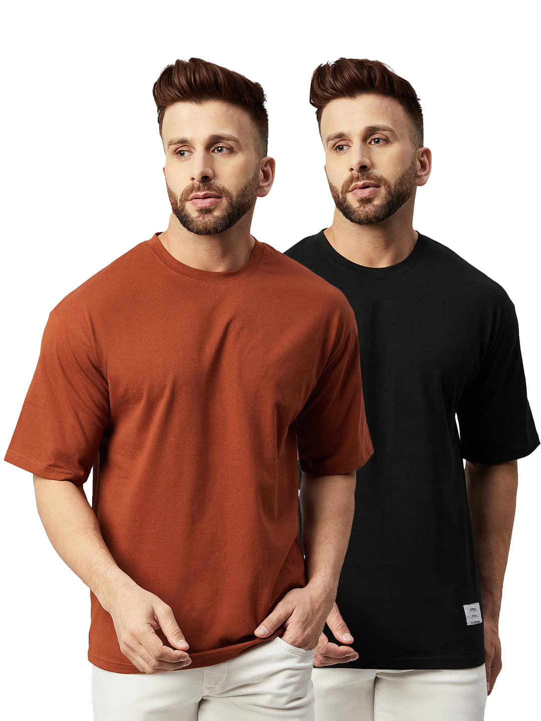 Gritstones Pack of 2 Cotton Blend Oversized Fit Men's T-Shirt ( Brown )