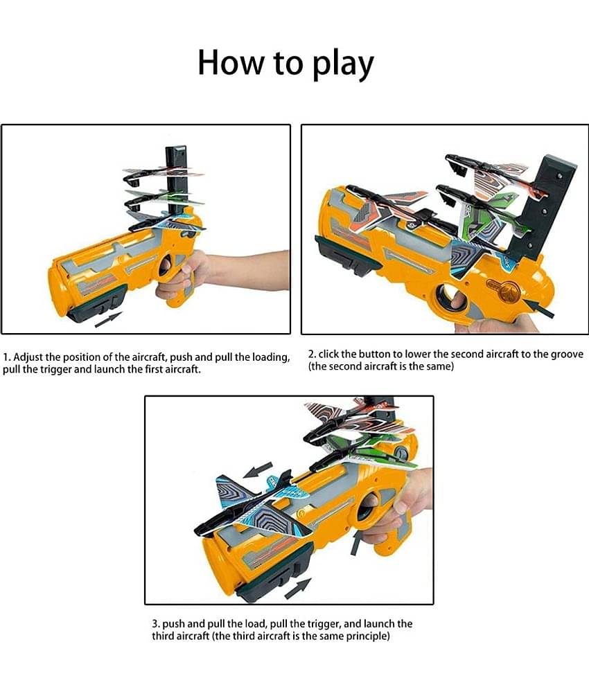 Kidsaholic Airplane Launcher Gun Toy with Foam Glider Planes, Air Battle Gun Toys Outdoor Games for Children’s, Best Aeroplane Toys for Kids (Multicolour) (Free subscription of kids Educational worksheets)