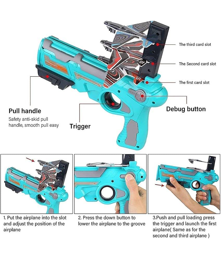 Kidsaholic Airplane Launcher Gun Toy with Foam Glider Planes, Air Battle Gun Toys Outdoor Games for Children’s, Best Aeroplane Toys for Kids (Multicolour) (Free subscription of kids Educational worksheets)