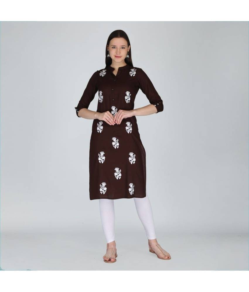     			MAUKA - Brown Rayon Women's Straight Kurti ( Pack of 1 )