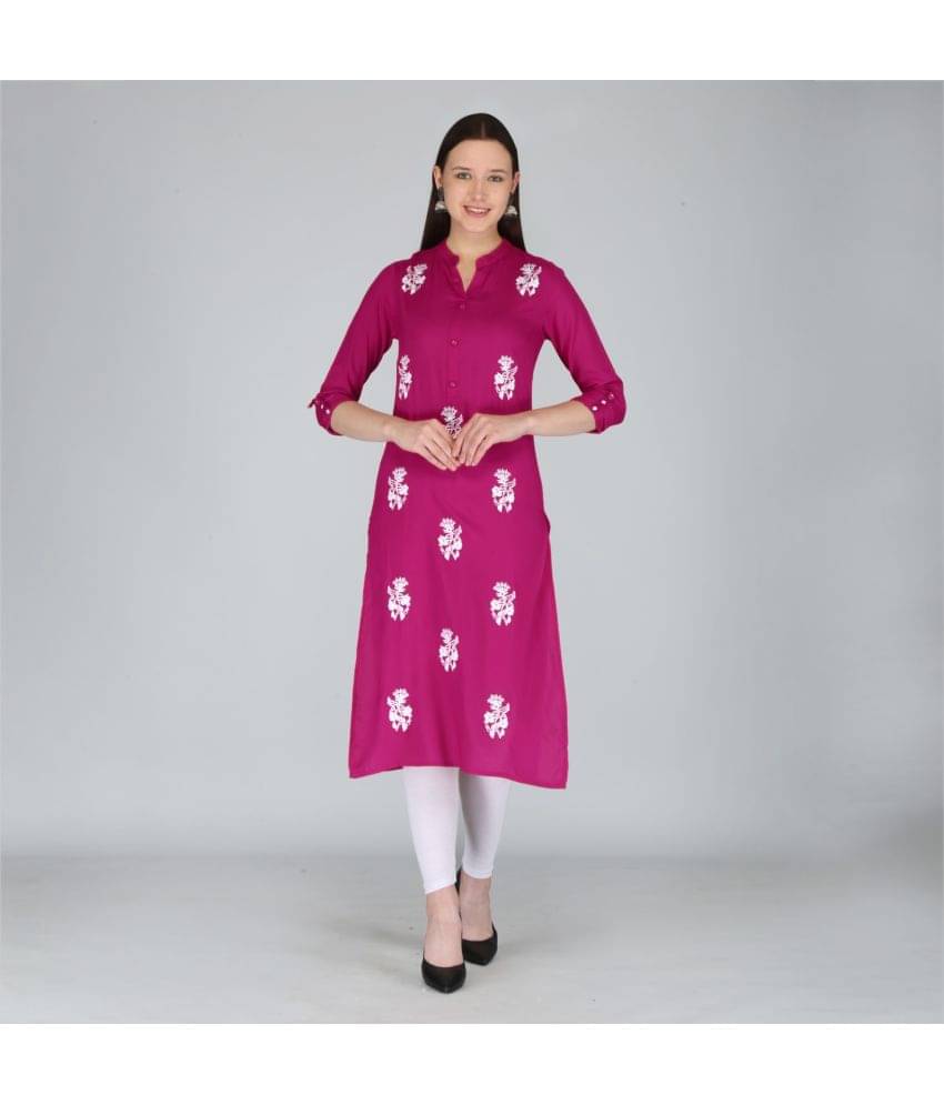     			MAUKA - Pink Rayon Women's Straight Kurti ( Pack of 1 )
