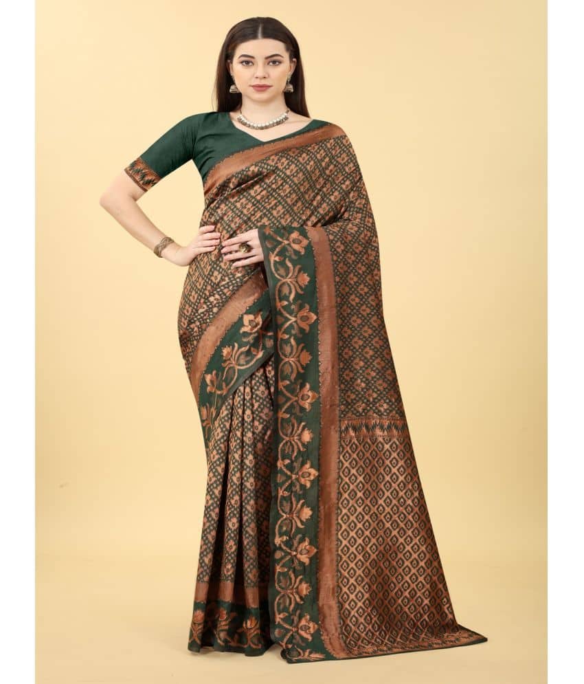 NENCY FASHION Banarasi Silk Embellished Saree With Unstitched Blouse Piece ( Green ) - Sarees | Buy online on ZillyBuy