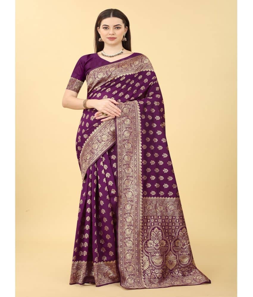 NENCY FASHION Banarasi Silk Printed Saree With Unstitched Blouse Piece ( SkyBlue ) - Sarees | Buy online on ZillyBuy