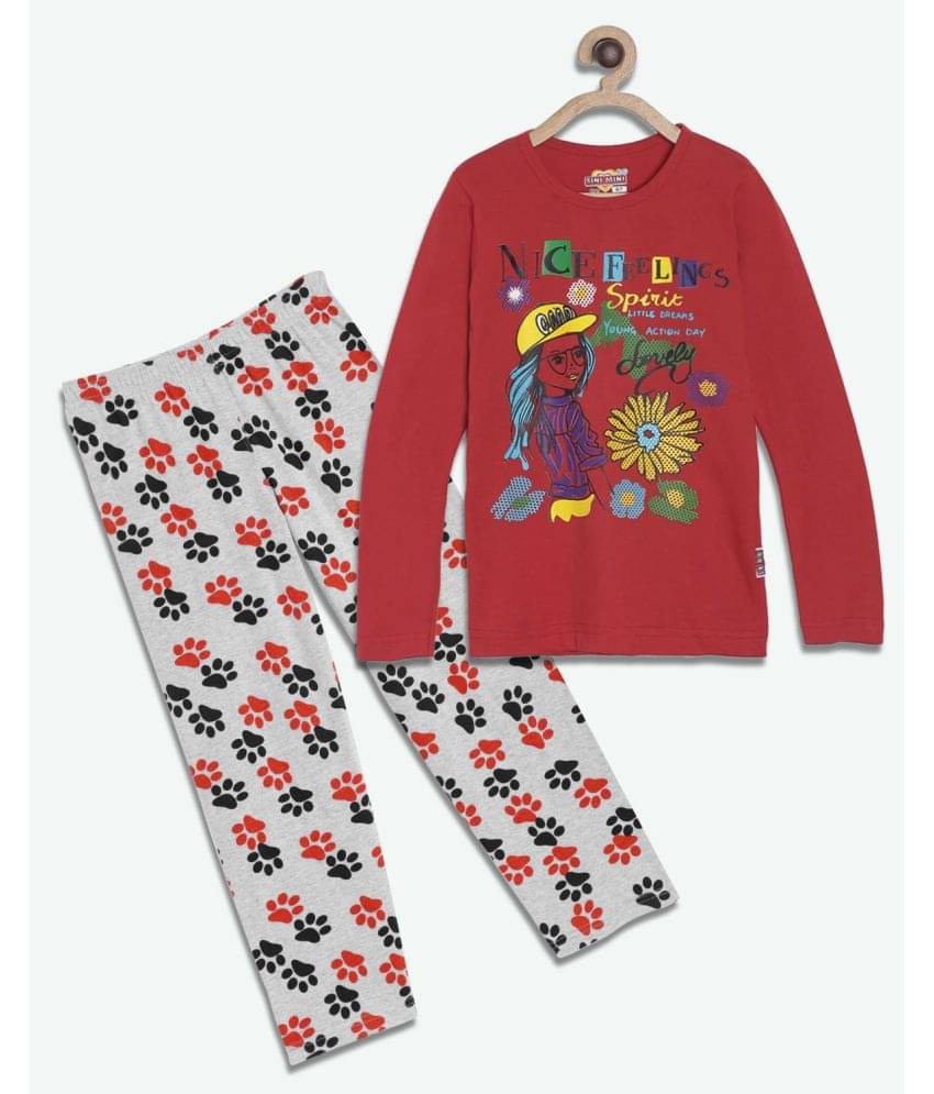     			Sini Mini Pack of 1 Girls Cotton Top With Pajama ( Dark Red )