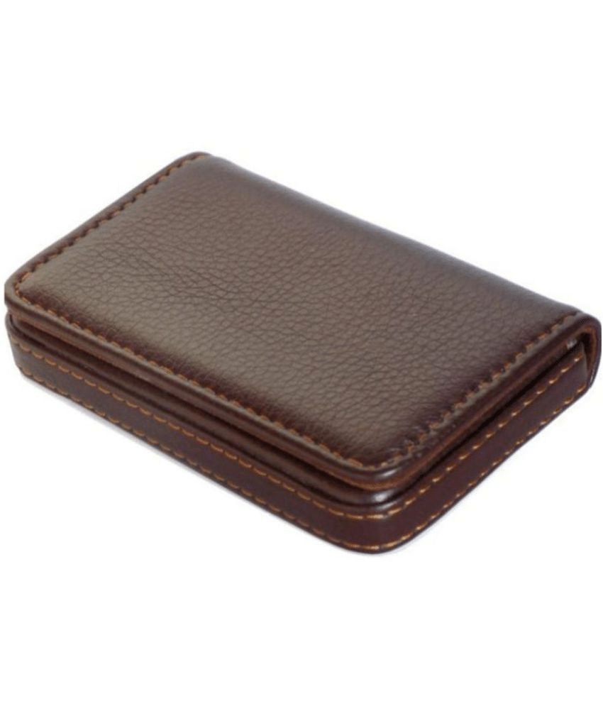 DARK BROWN STITCHED PU Leather ATM Credit Debit Business ID memory Card Holder Wallet for Men & Women - Brown DARK BROWN STITCHED PU Leather ATM Credit Debit Business ID memory Card Holder Wallet for Men & Women - Brown