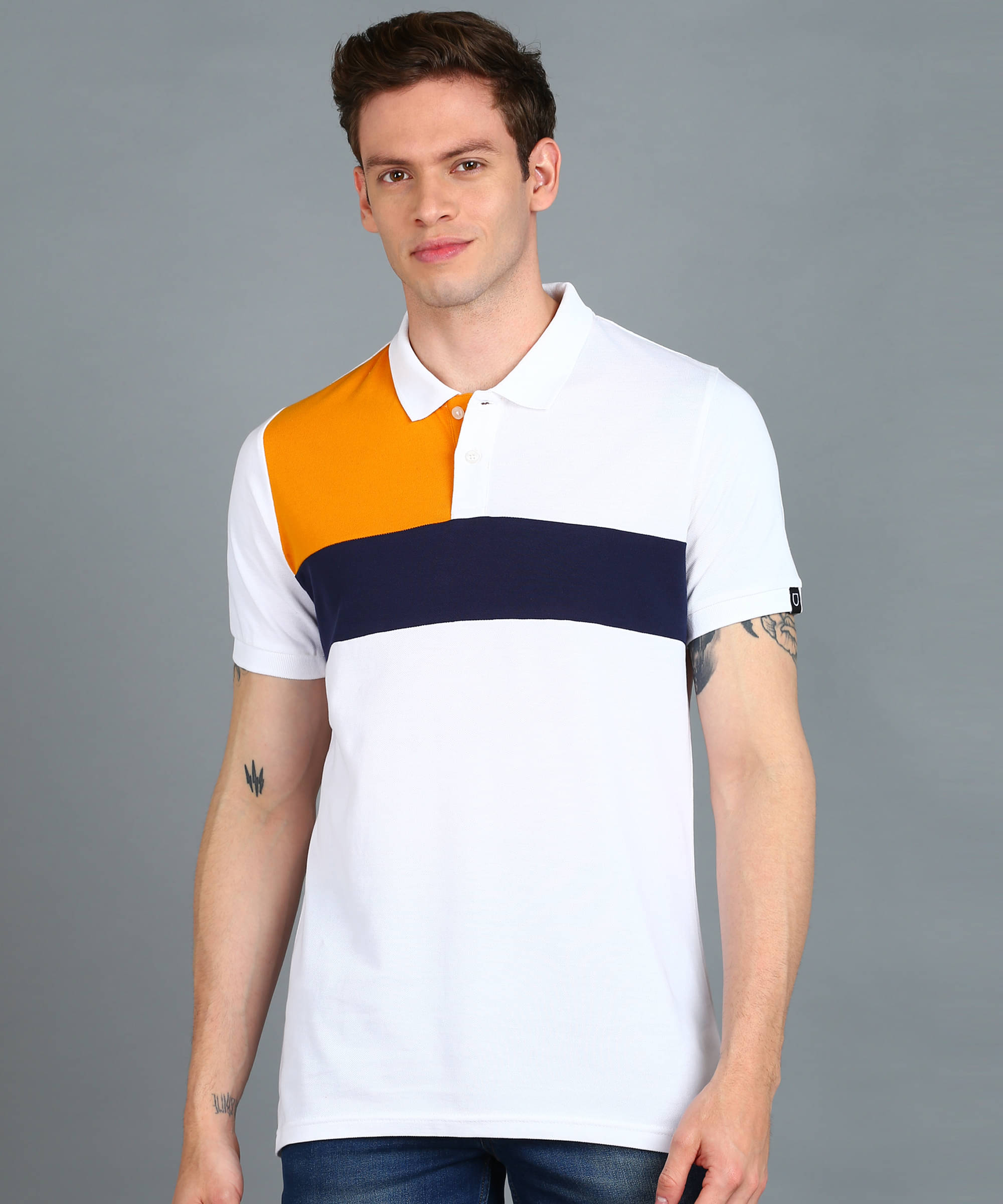 Urbano Fashion Pack of 1 Cotton Slim Fit Colorblock Half Sleeves Men's Polo T Shirt ( White ) Urbano Fashion Pack of 1 Cotton Slim Fit Colorblock Half Sleeves Men's Polo T Shirt ( White )