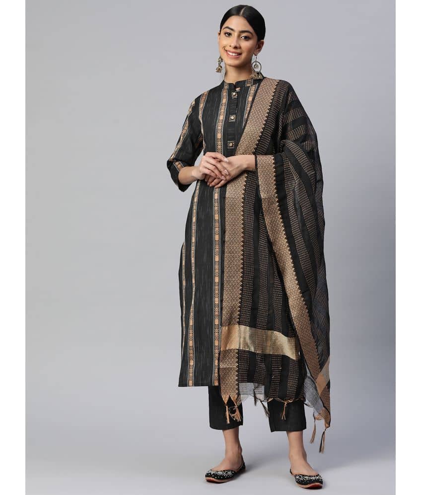 Vbuyz - Black Straight Cotton Blend Women's Stitched Salwar Suit ( Pack of 1 )