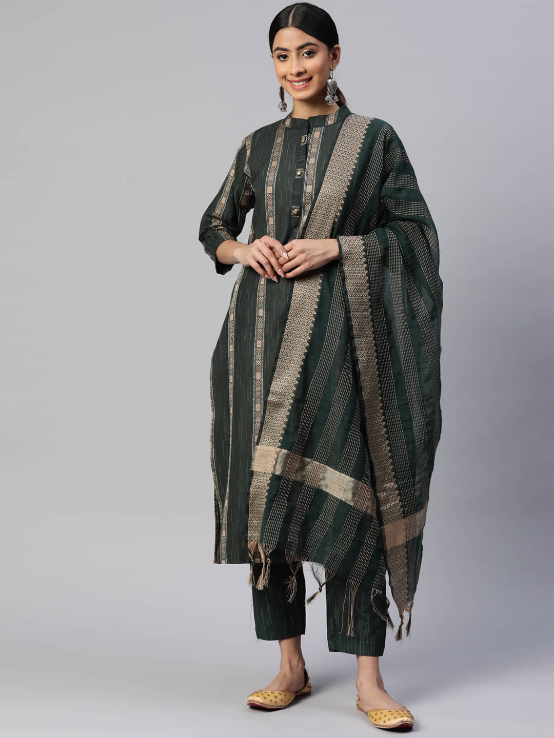 Vbuyz - Green Straight Cotton Blend Women's Stitched Salwar Suit ( Pack of 1 )
