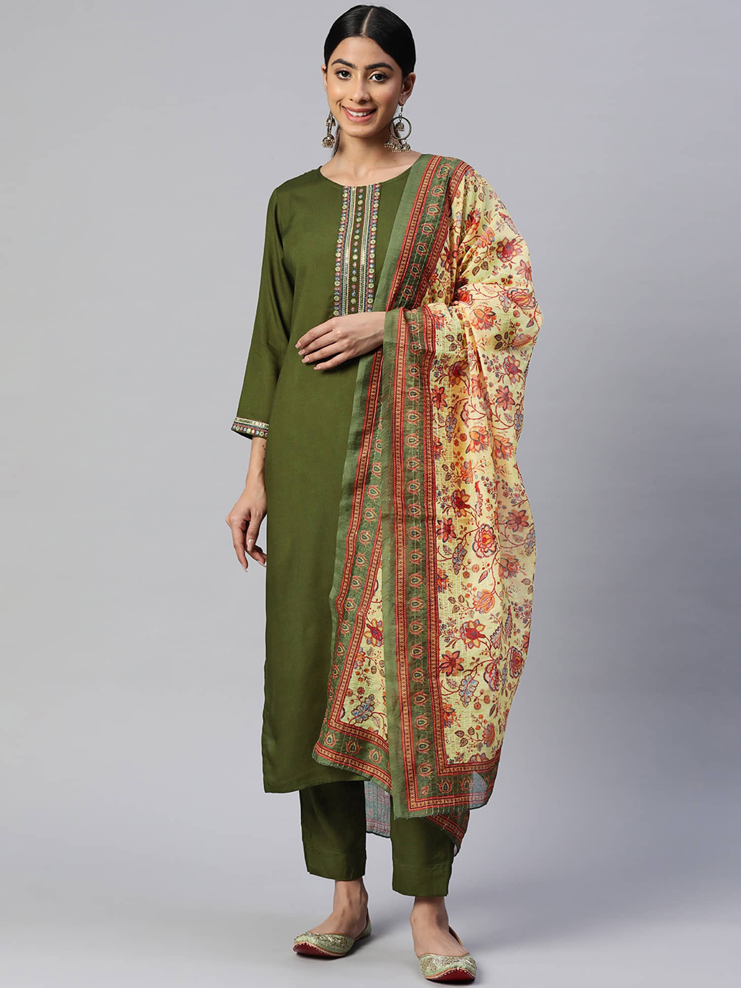 Vbuyz - Green Straight Rayon Women's Stitched Salwar Suit ( Pack of 1 )