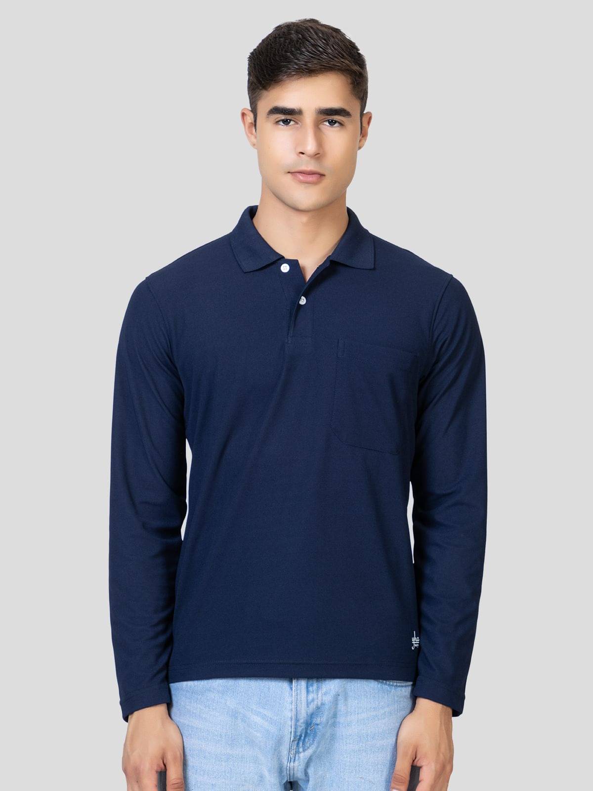     			YHA Pack of 1 Cotton Blend Regular Fit Solid Full Sleeves Men's Polo T Shirt ( Navy Blue )