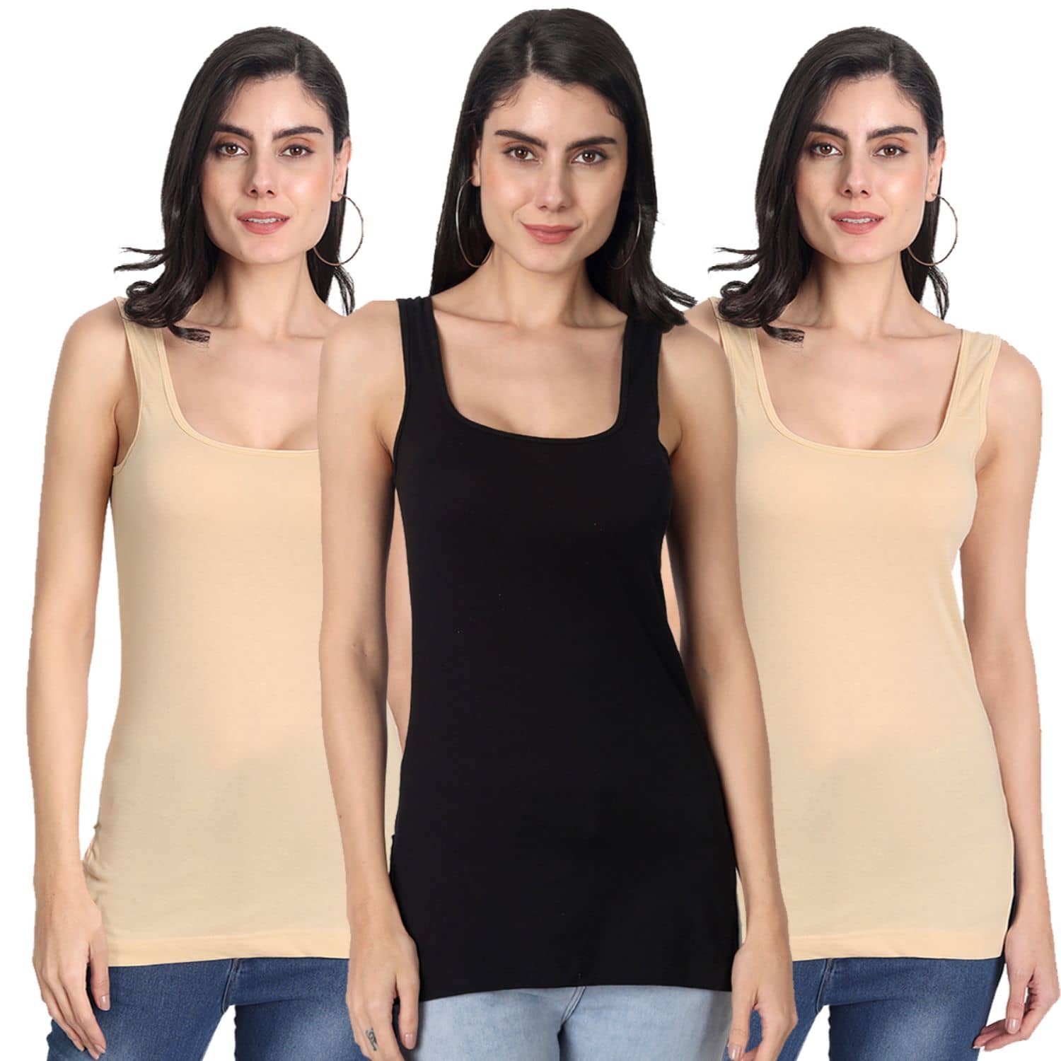 AIMLY Cotton Camisoles - Beige Pack of 3