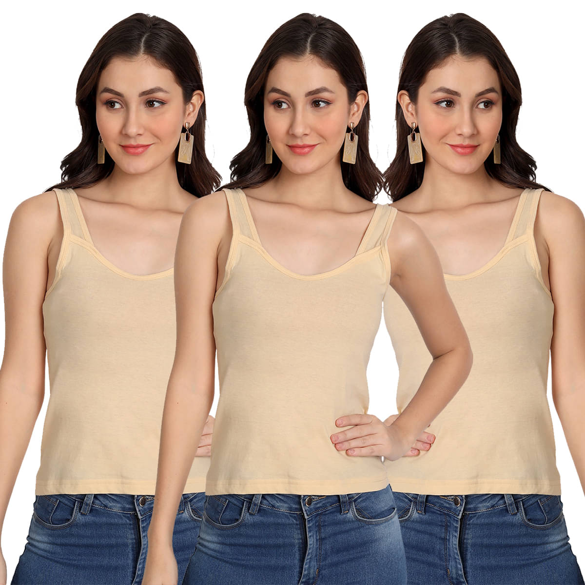 AIMLY Cotton Camisoles - Beige Pack of 3     			AIMLY Cotton Camisoles - Beige Pack of 3