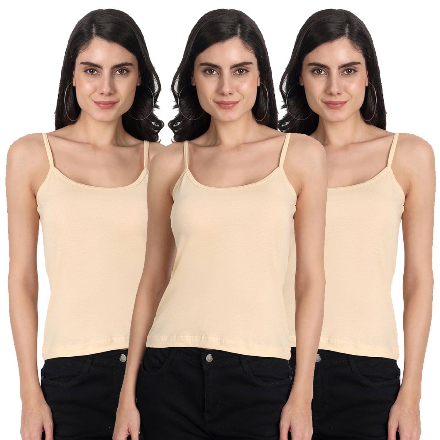     			AIMLY Cotton Camisoles - Beige Pack of 3