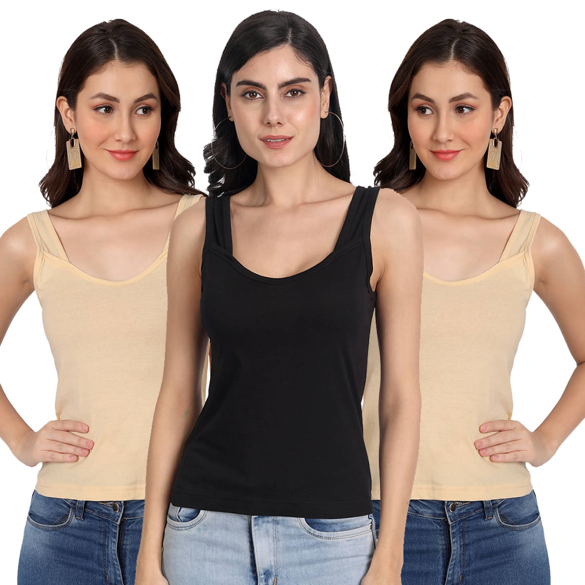     			AIMLY Cotton Camisoles - Beige Pack of 3