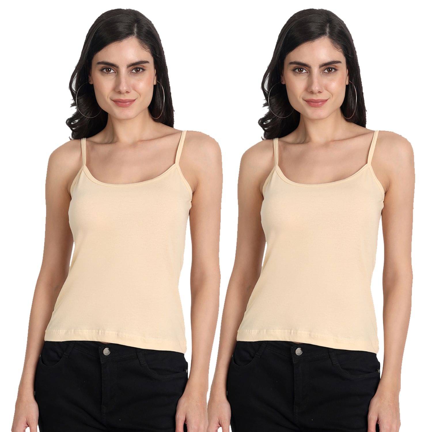    			AIMLY Cotton Camisoles - Beige Pack of 2