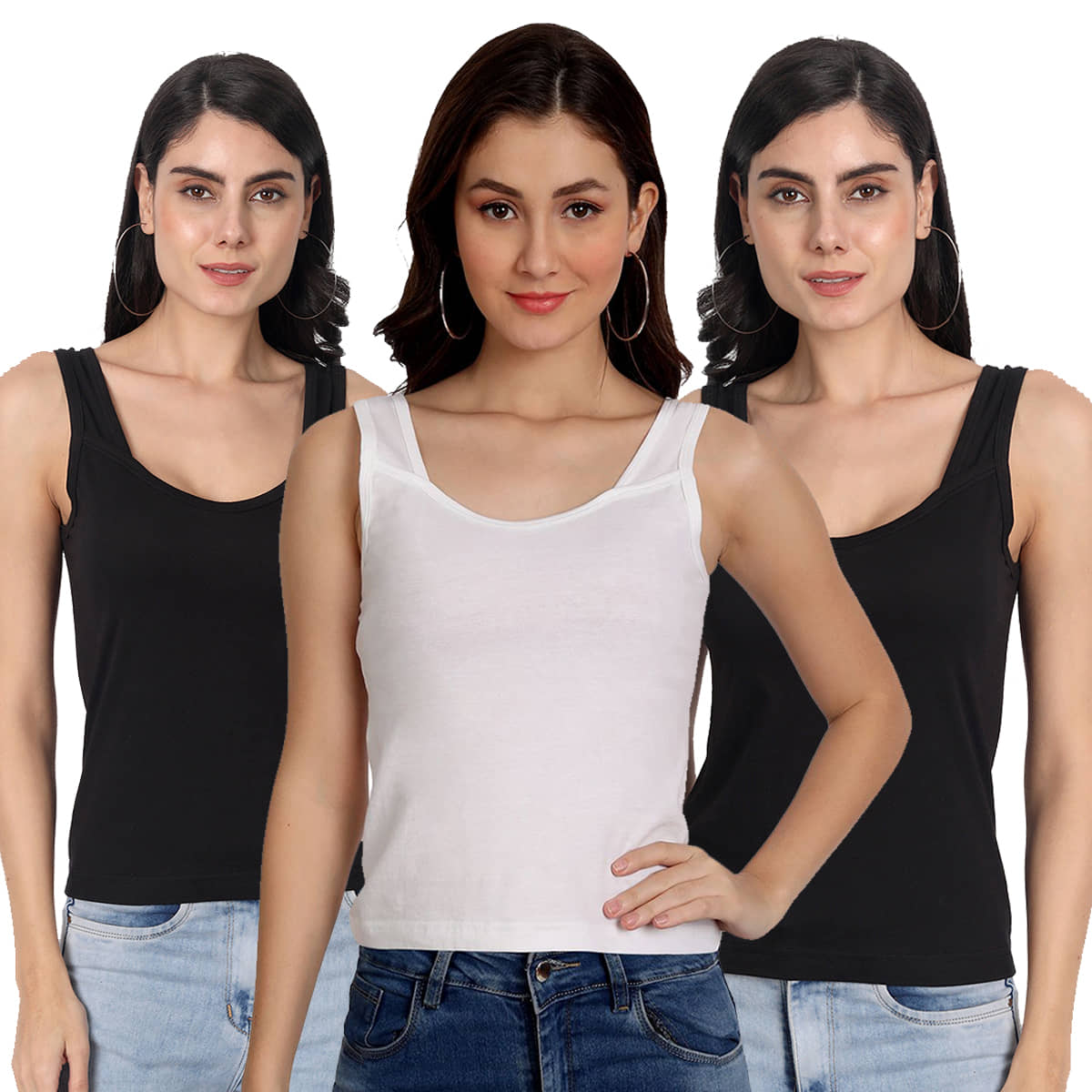 AIMLY Cotton Camisoles - Black Pack of 3