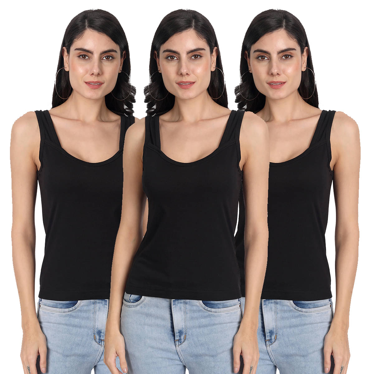     			AIMLY Cotton Camisoles - Black Pack of 3