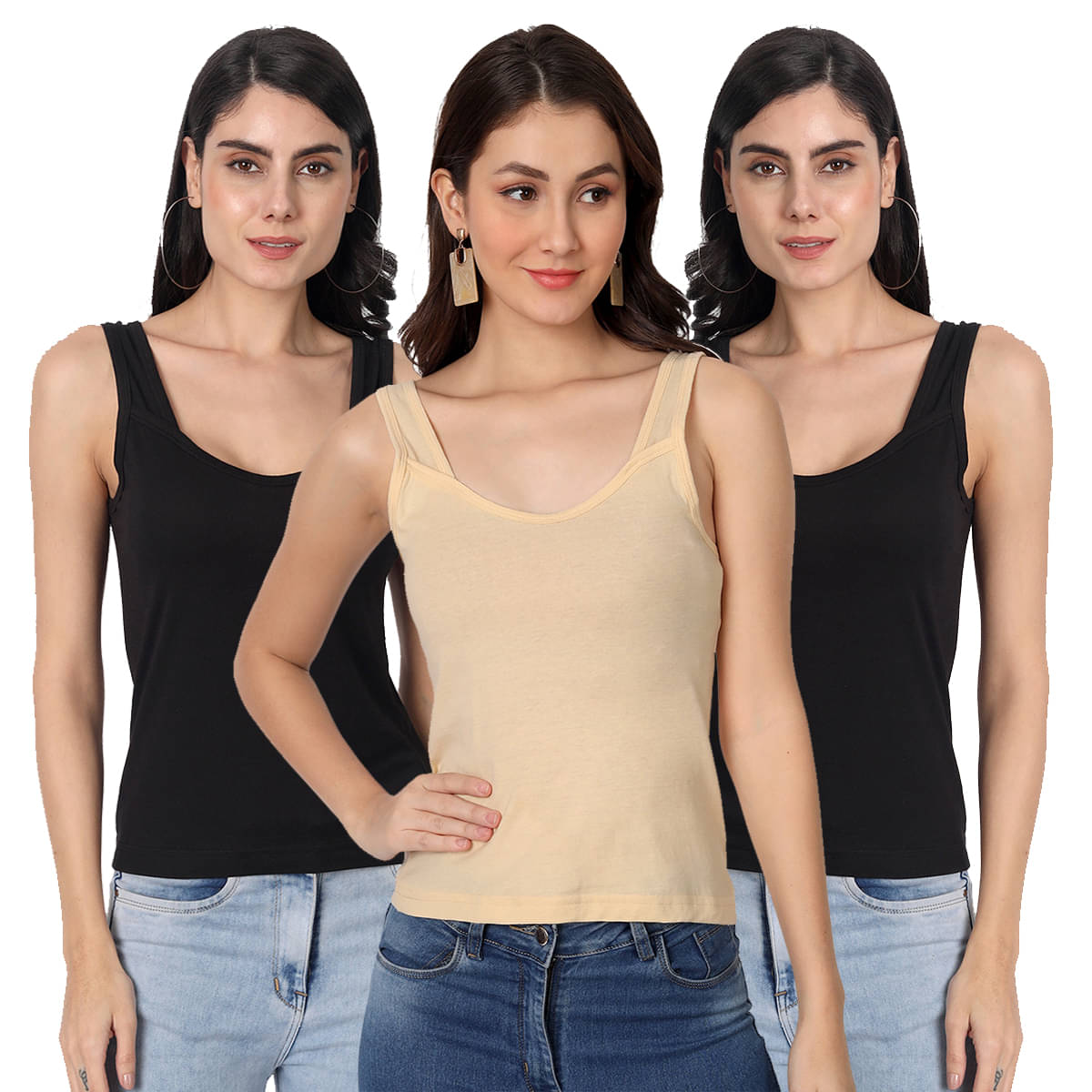 AIMLY Cotton Camisoles - Black Pack of 3     			AIMLY Cotton Camisoles - Black Pack of 3