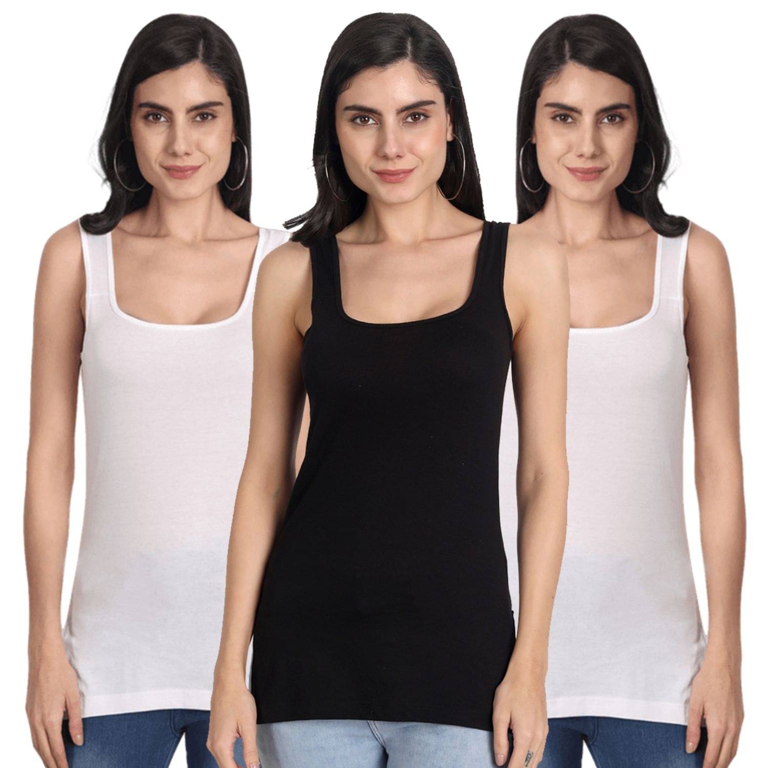     			AIMLY Cotton Camisoles - White Pack of 3