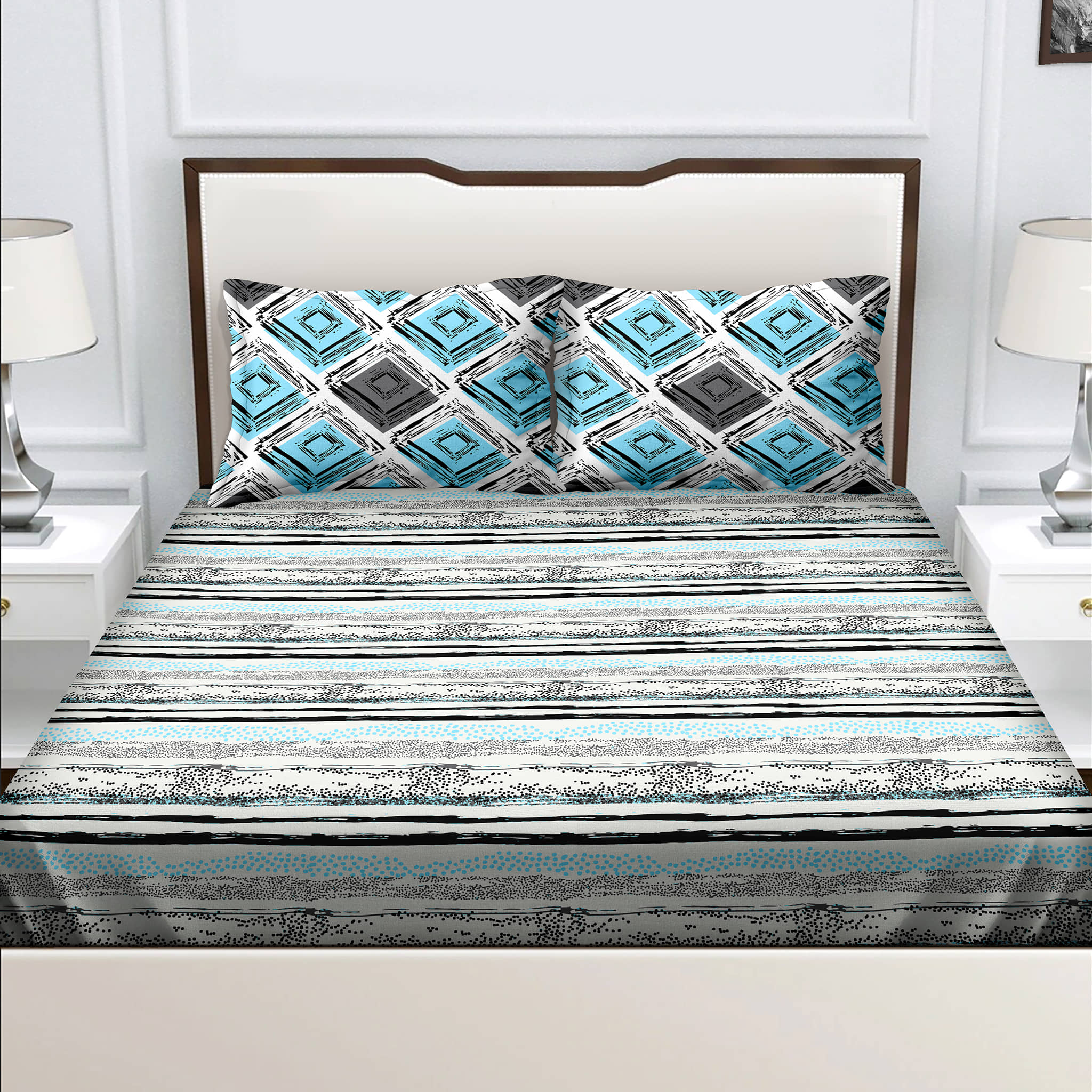 Bella Casa Cotton Queen Bedsheet ( Blue )