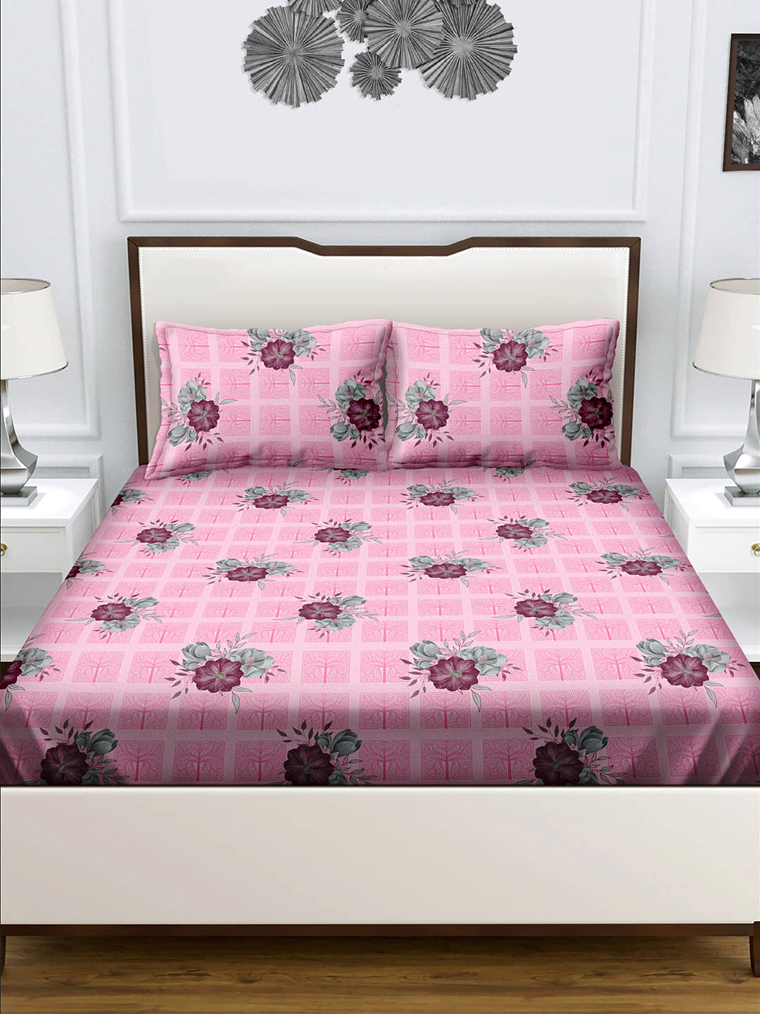 Bella Casa Cotton Double Bedsheet ( Pink )