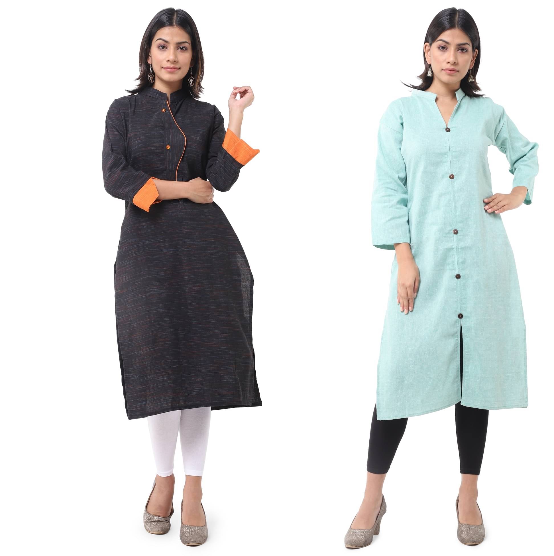 DESHBANDHU DBK - Multicolor Cotton Women's Straight Kurti ( Pack of 2 ) DESHBANDHU DBK - Multicolor Cotton Women's Straight Kurti ( Pack of 2 )