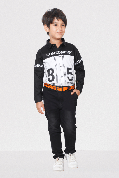 DKGF Fashion Pack of 1 Boys Cotton Blend Shirt & Jeans Set ( White ) DKGF Fashion Pack of 1 Boys Cotton Blend Shirt & Jeans Set ( White )