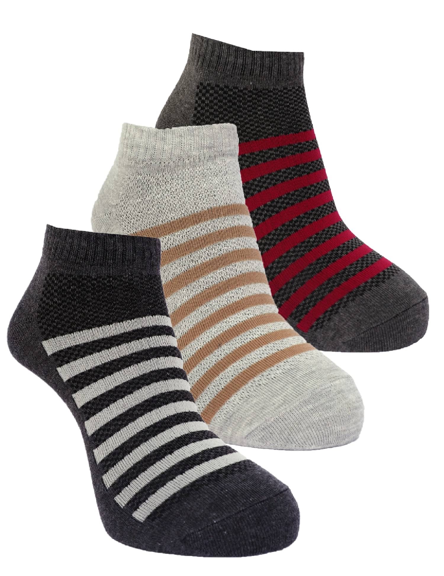 Dollar - Cotton Men's Striped Multicolor Ankle Length Socks ( Pack of 3 ) Dollar - Cotton Men's Striped Multicolor Ankle Length Socks ( Pack of 3 )