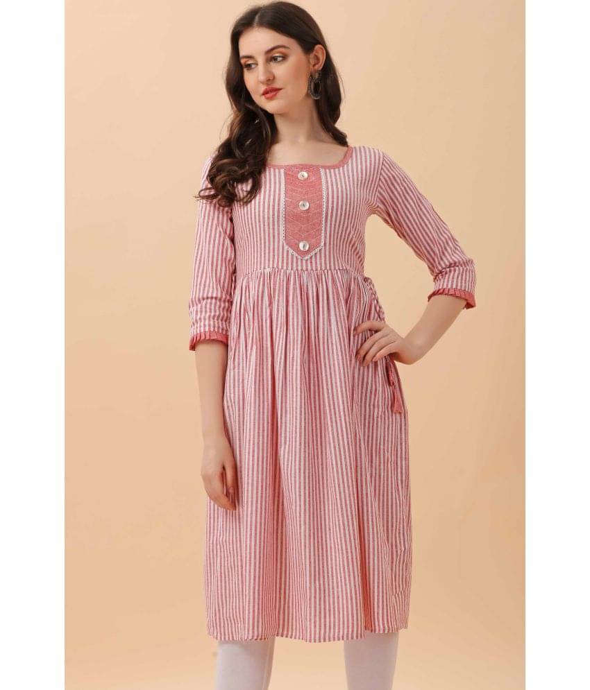 Glomee - Peach Cotton Women's Flared Kurti ( Pack of 1 ) Glomee - Peach Cotton Women's Flared Kurti ( Pack of 1 )