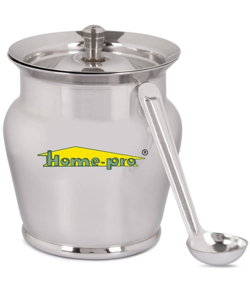 HomePro Stainless Steel Ghee Pot With Spoon Lotus Shape Glossy Finish Pack of 1