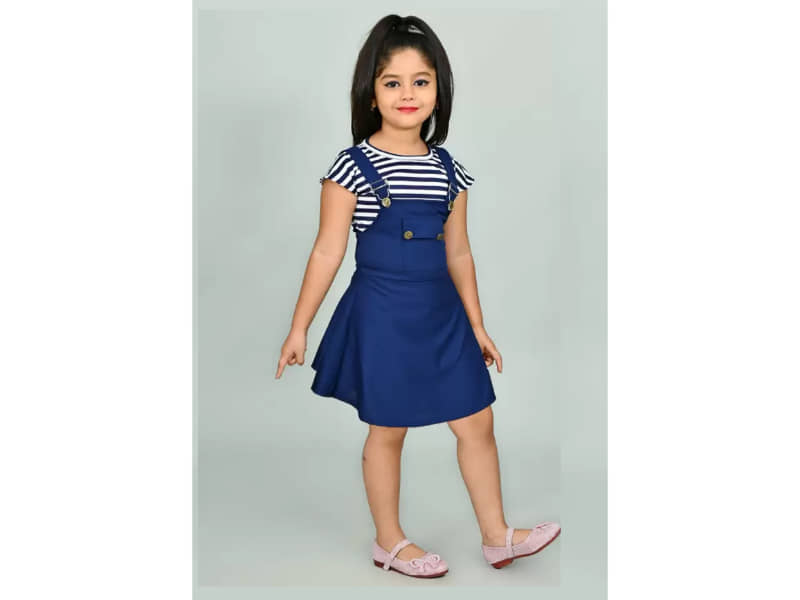 JCT DRESSES Crepe Frock For Girls ( Pack of 1 , Blue )