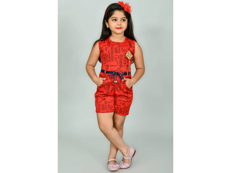     			JCT DRESSES Crepe Dungarees For Girls ( Pack of 1 , Red )