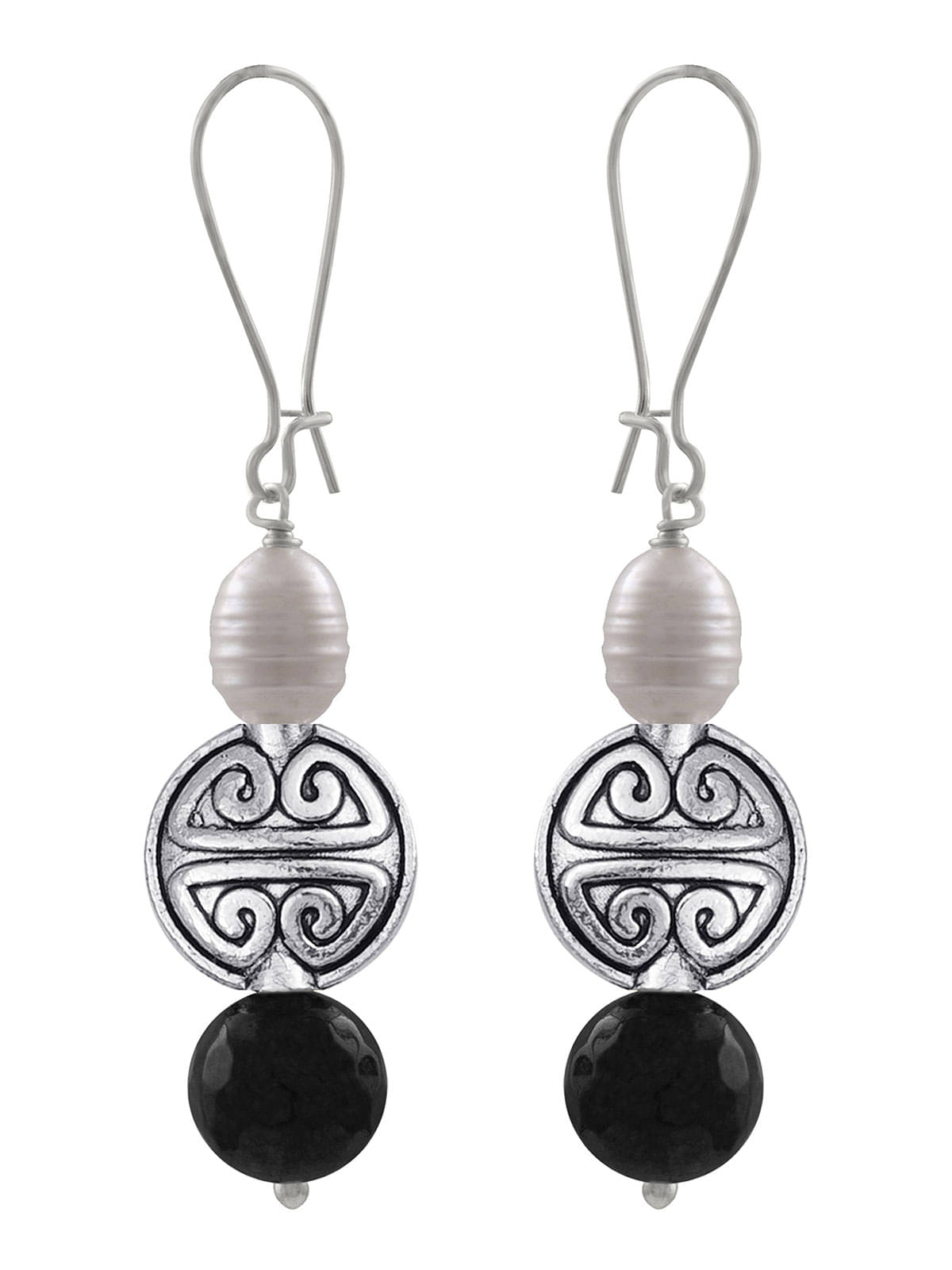    			JFL - Jewellery For Less - Black Drop Earrings ( Pack of 1 )