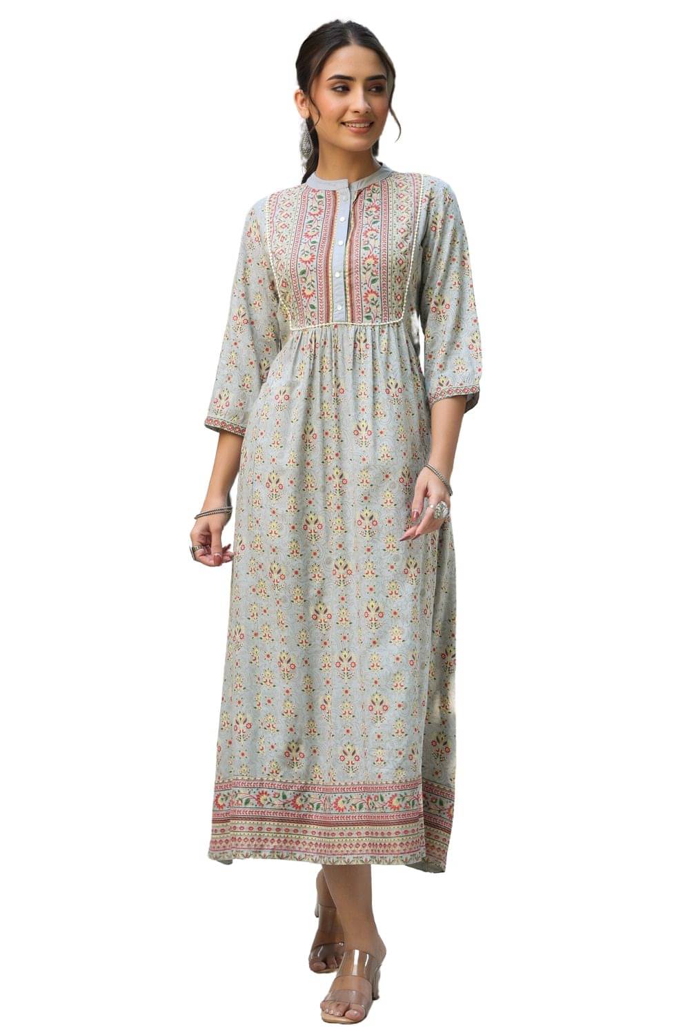 Juniper Women Rayon Printed Ethnic Dress ( Grey ) Juniper Women Rayon Printed Ethnic Dress ( Grey )