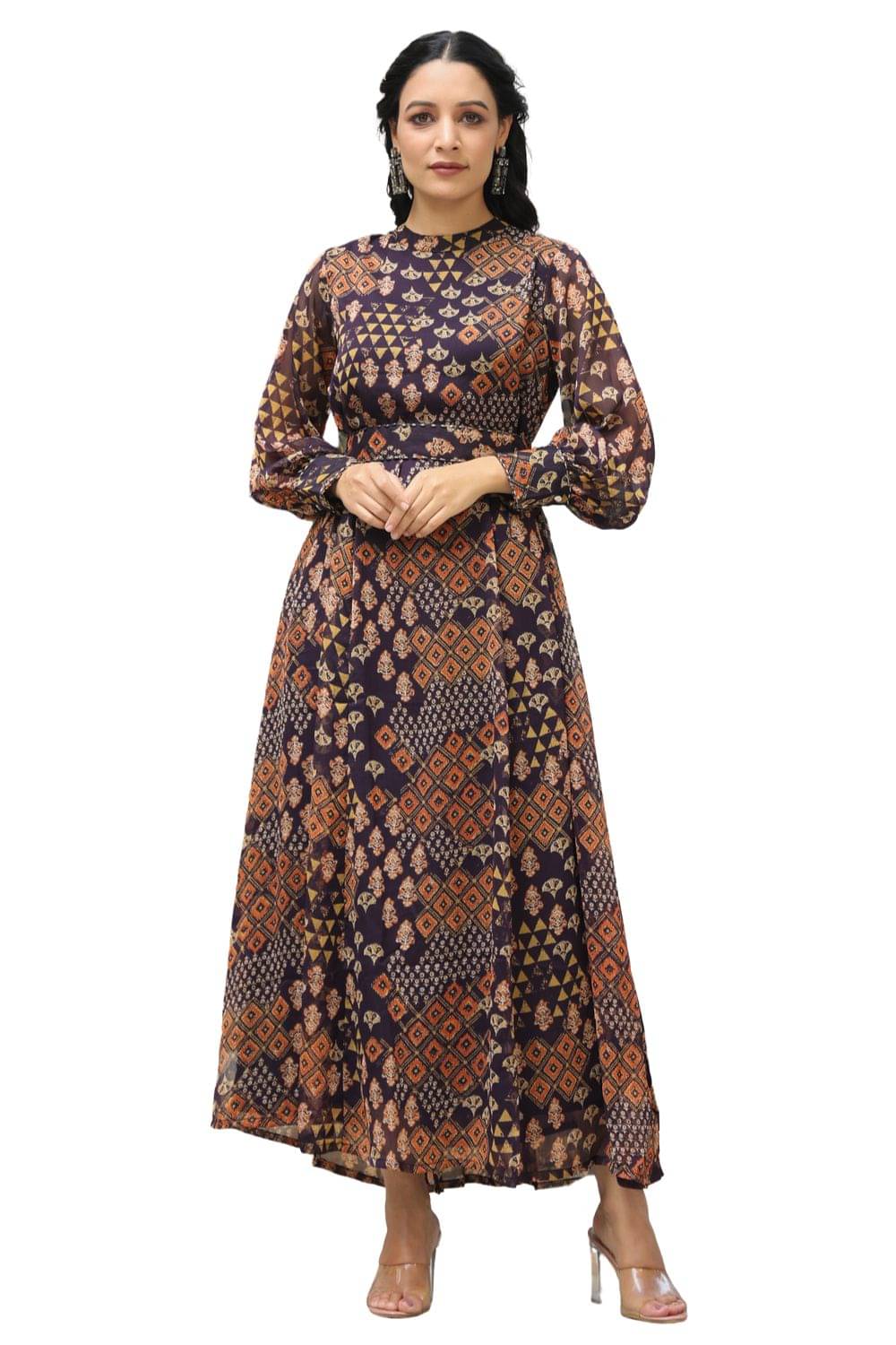     			Juniper Women Chiffon Printed Fit & Flare Dress ( Multi Color )