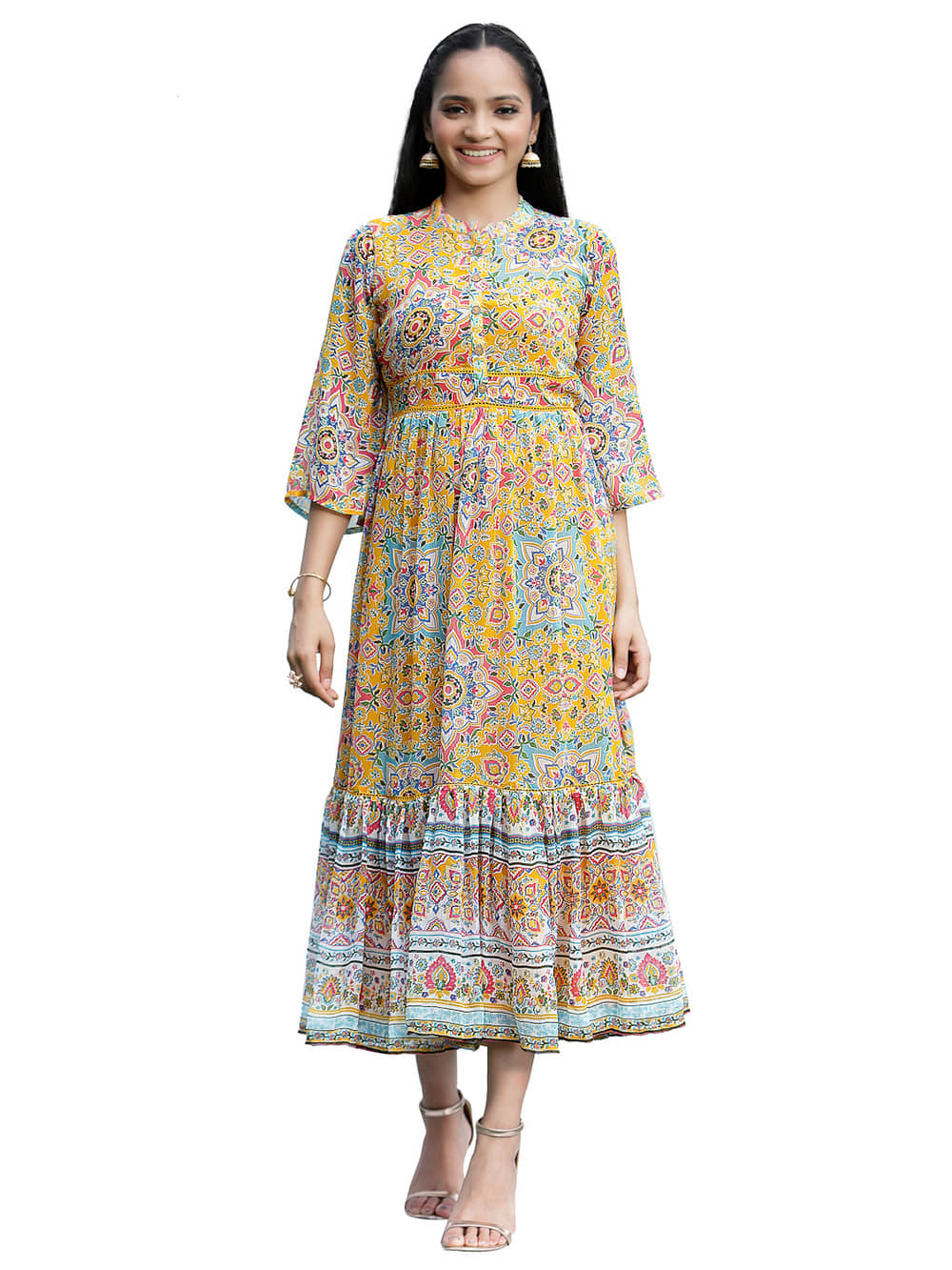 Juniper - Mustard Chiffon Women's Fit & Flare Dress ( Pack of 1 )