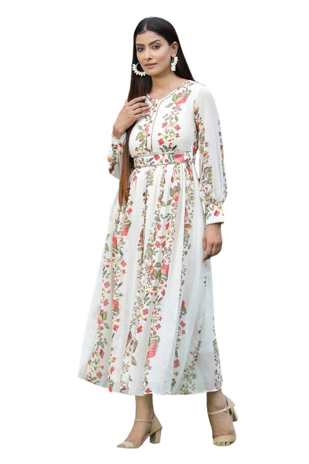     			Juniper Women Chiffon Printed Fit & Flare Dress ( Off White )