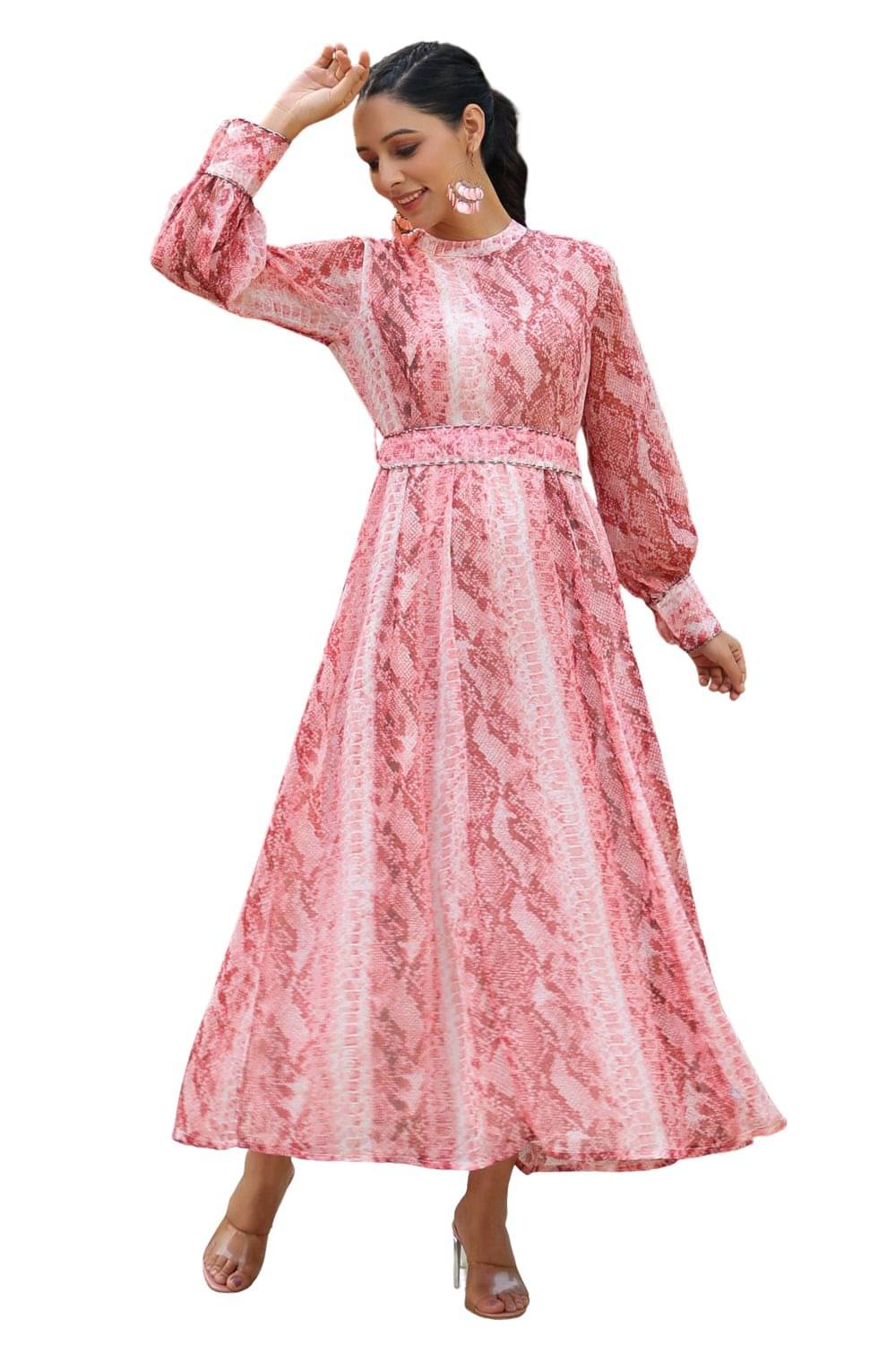     			Juniper Women Chiffon Printed Fit & Flare Dress ( Peach )