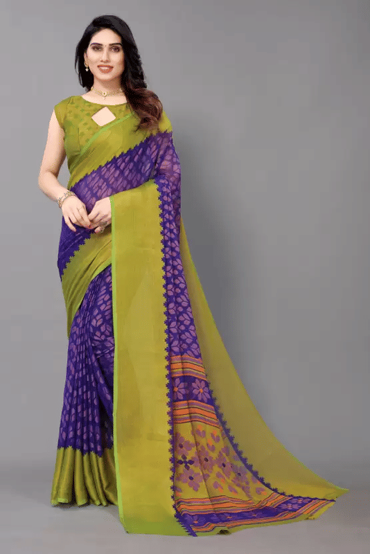     			Sitanjali Lifestyle Brasso Printed Saree With Unstitched Blouse Piece ( Blue )