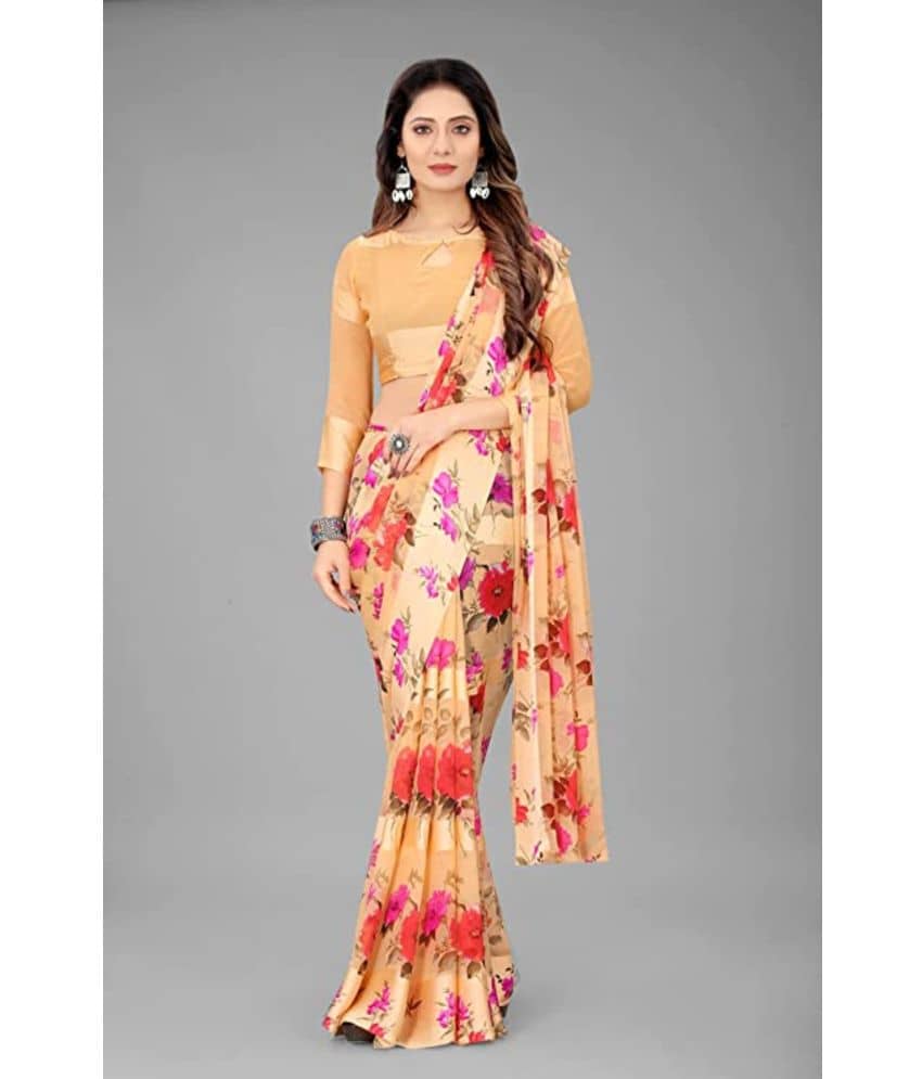 Sitnjali Lifestyle Georgette Printed Saree With Unstitched Blouse Piece ( Pink ) - Sarees | Buy online on ZillyBuy