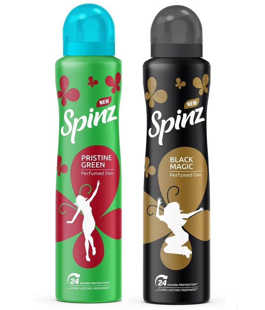 Spinz - 1 PRISTINE GREEN 1 BLACK MAGIC DEODORANT Deodorant Spray for Women 300 ml ( Pack of 2 ) Spinz - 1 PRISTINE GREEN 1 BLACK MAGIC DEODORANT Deodorant Spray for Women 300 ml ( Pack of 2 )