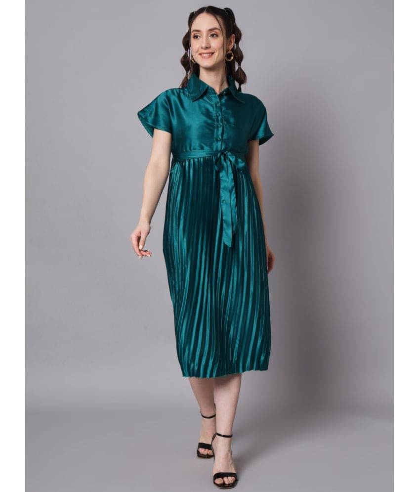     			The Dry State Women Satin Solid Shirt Dress ( Green )