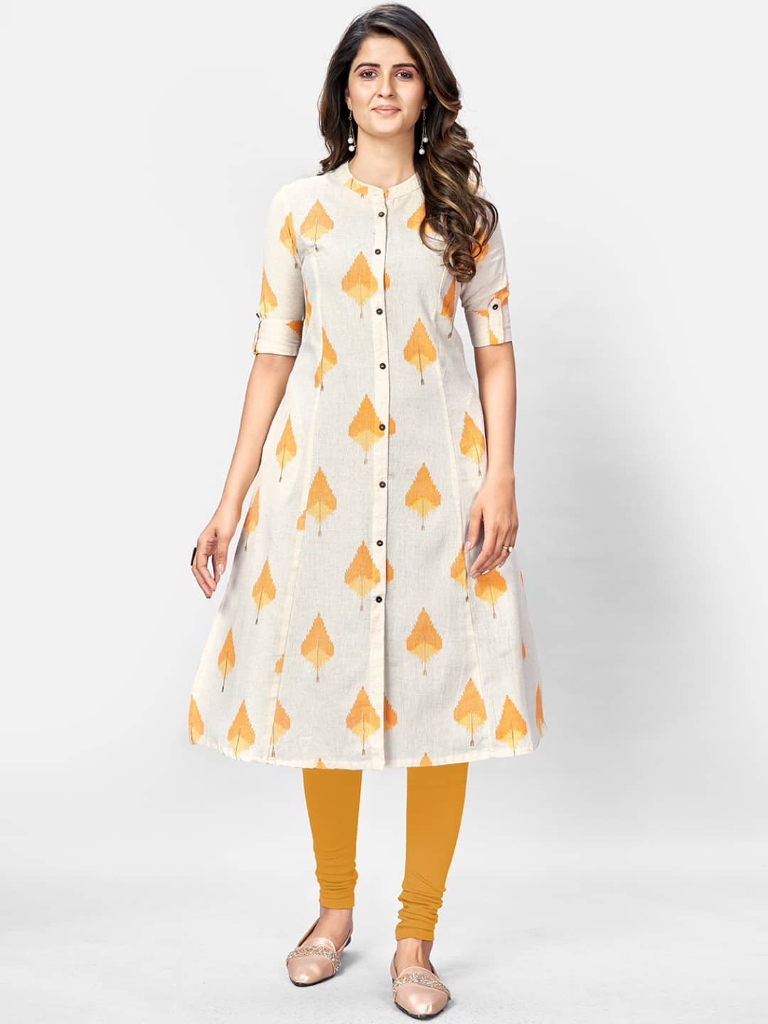 Vbuyz - Beige Cotton Women's Front Slit Kurti ( Pack of 1 ) - Kurtis, Tunics | Buy online on ZillyBuy