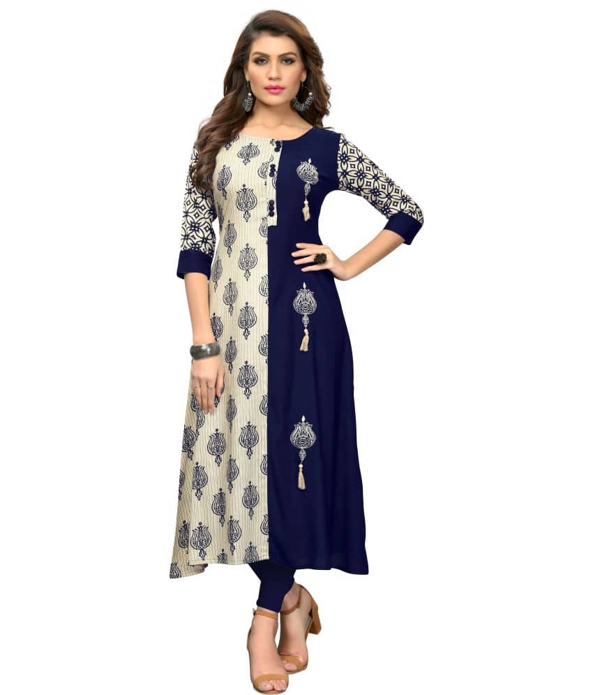 Vbuyz - Blue Rayon Women's Straight Kurti ( Pack of 1 ) - Kurtis, Tunics | Buy online on ZillyBuy