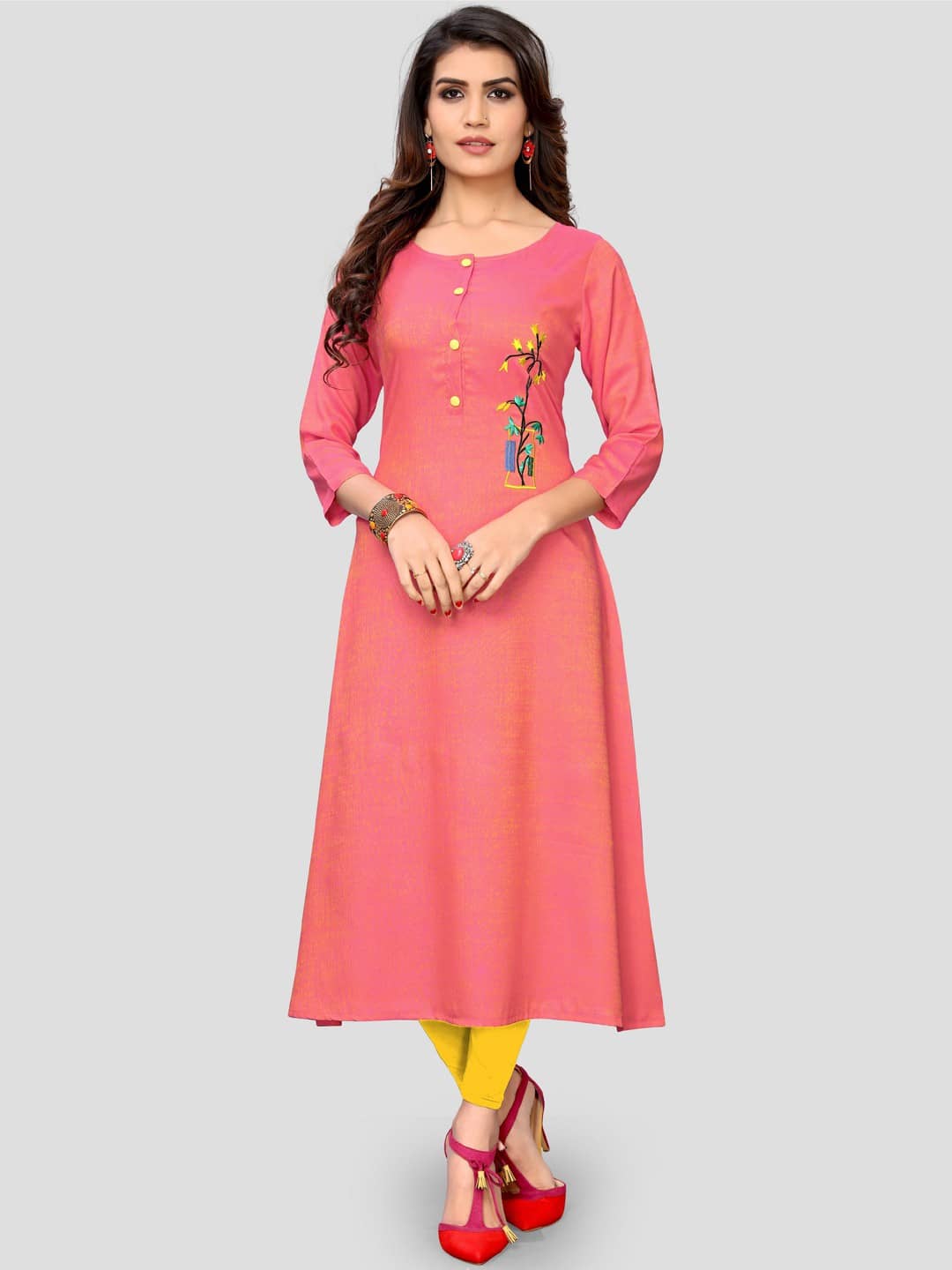 Vbuyz - Pink Rayon Women's A-line Kurti ( Pack of 1 ) - Kurtis, Tunics | Buy online on ZillyBuy