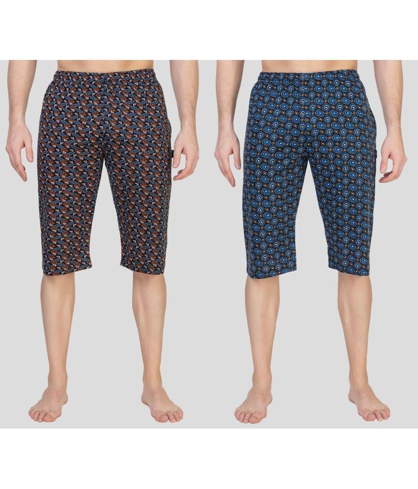 Zeffit - Multicolor Cotton Men's Three-Fourths ( Pack of 2 ) Zeffit - Multicolor Cotton Men's Three-Fourths ( Pack of 2 )