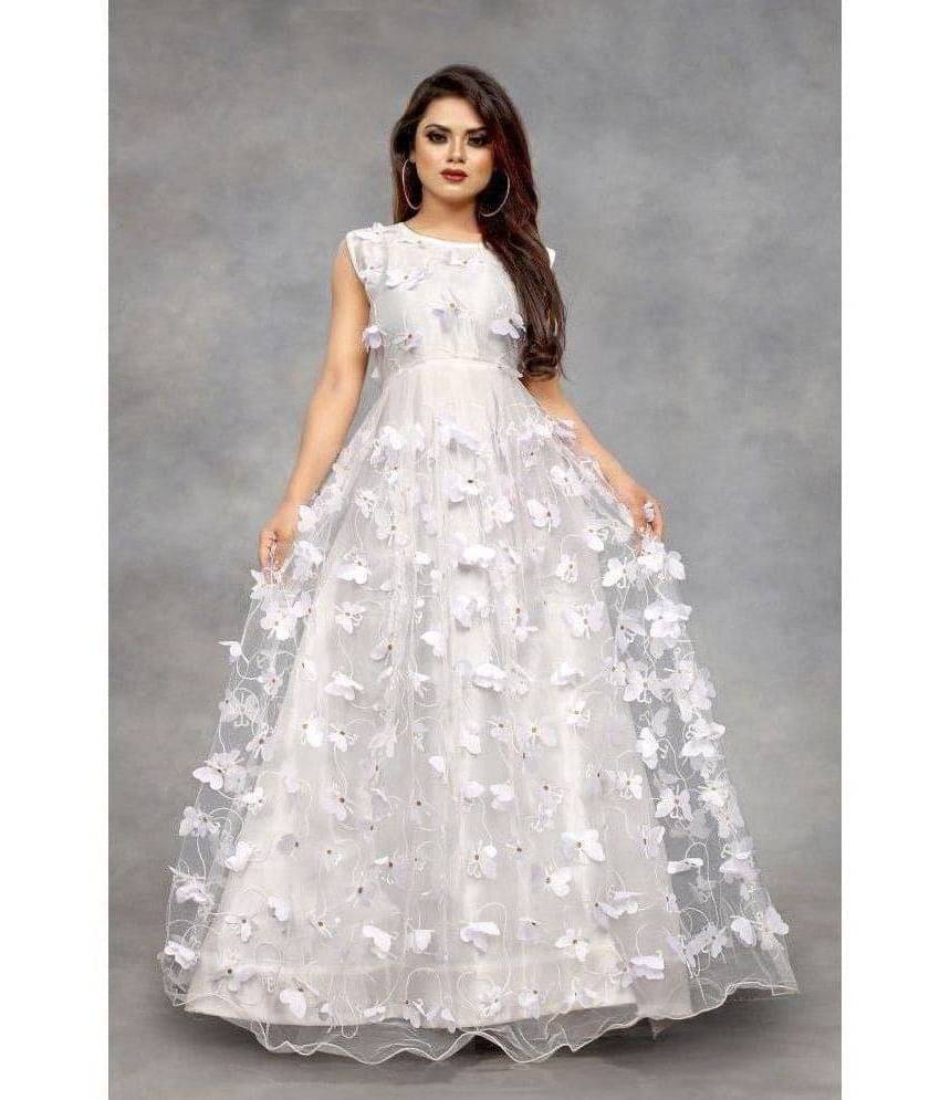     			Aika Women Net Applique Ethnic Dress ( White )